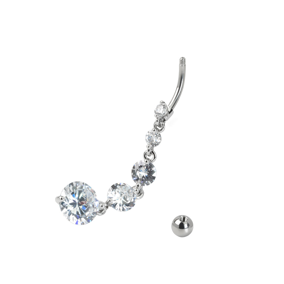 Piercing Pour Nombril Pendentif Feuilles Rose Strass - Acier 316L, Calibre 14g (1.6 Mm)