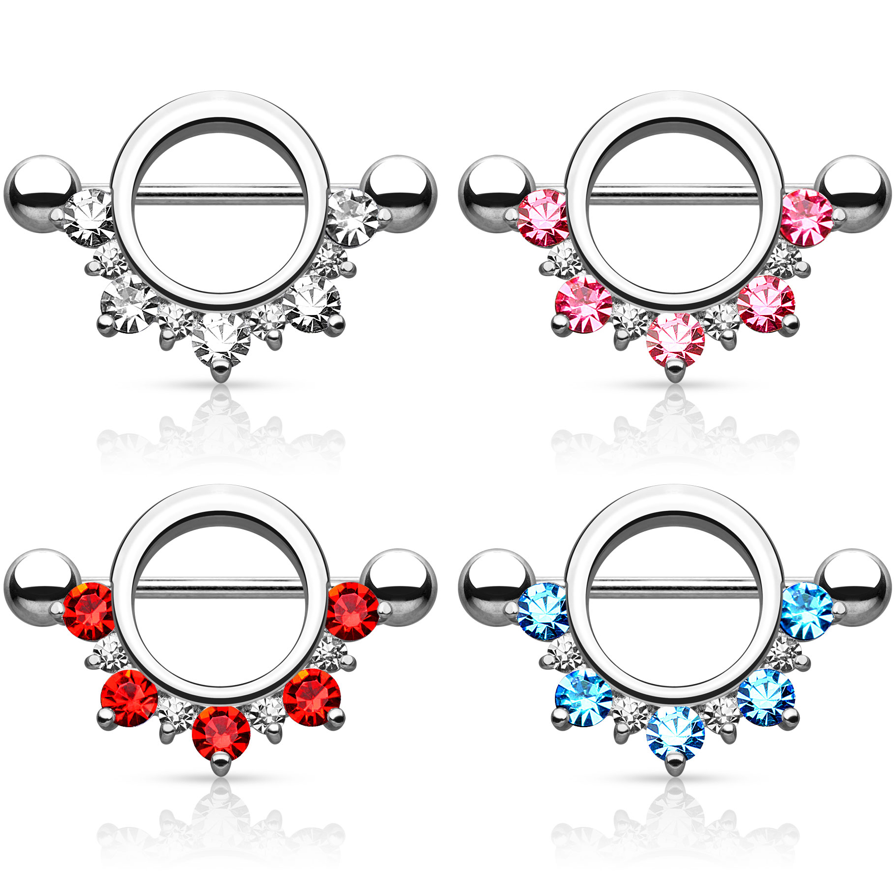 Piercing Per Capezzolo In Titanio Grado 23 - Con Sfere Opale, Filettatura Interna, Misura 14G 1/2" (12 Mm)