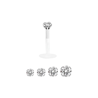 Labret d'oro 14 carati con pietra rotonda e barra di ptfe