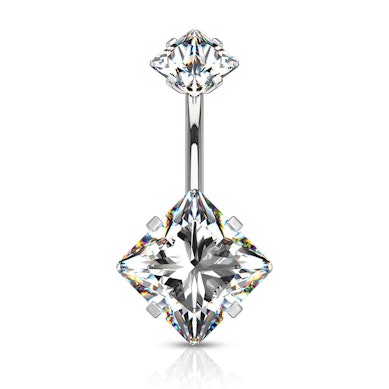 Piercing all'ombelico con pietre quadrate e filettatura interna