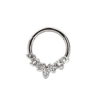 Cerchio con cardine in acciaio chirurgico con 7 foglie in zirconia cubica