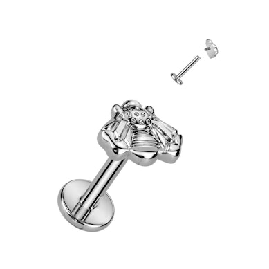 Labret in titanio con filettatura interna e design con ape