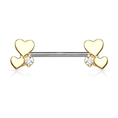 Barra per capezzolo con due cuori e pietra brillante