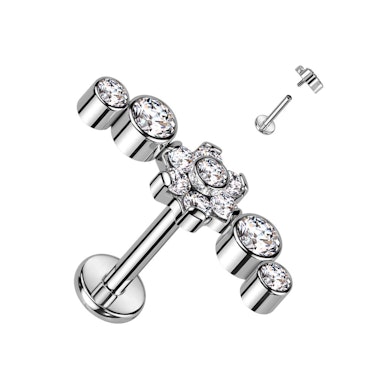 Labret in titanio con bellissimo design a fiore