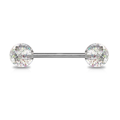 Barra per lingua in titanio con sfere glitterate