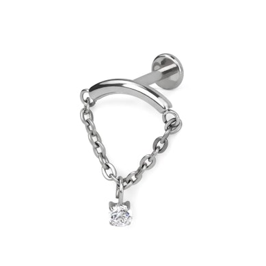 Labret con barretta curva e pietra pendente da catenella
