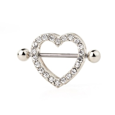 Piercing per il capezzolo a forma di cuore con pietre incastonate