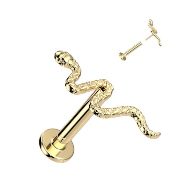 Labret push-in in oro 14K con serpente dettagliato