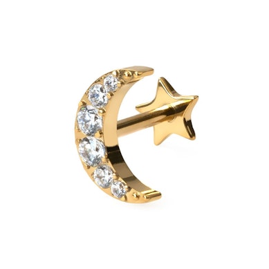 Labret in titanio con luna e disco piatto a stella