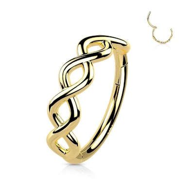 Cerchio  in oro 14k con cerniera e parte frontale intrecciata