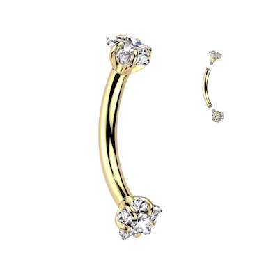 Barra curva in titanio con pietre di zirconia cubica a forma di stella