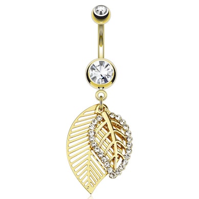 Piercing all'ombelico placcato d'oro con pendente a foglie