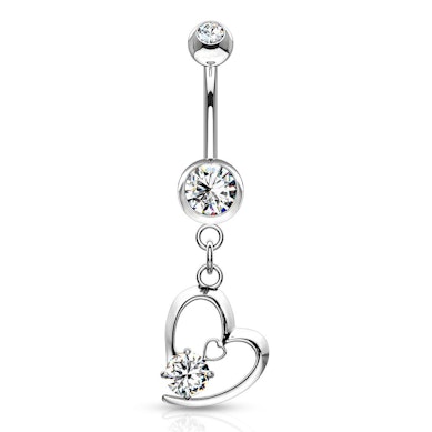 Piercing all'ombelico con cuori e pietra
