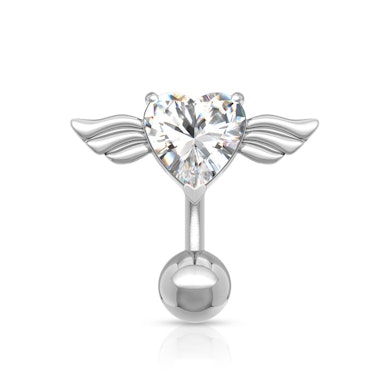 Piercing all'ombelico inverso con cuore e ali