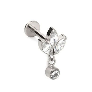 Labret in titanio con fiore di loto e pietra pendente