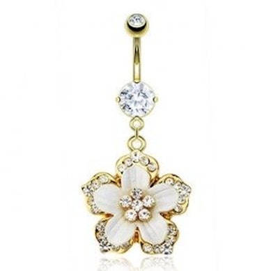 Piercing all'ombelico placcato d'oro con fiore