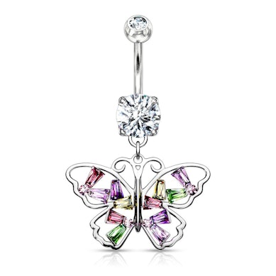 Piercing all'ombelico con farfalla multicolore