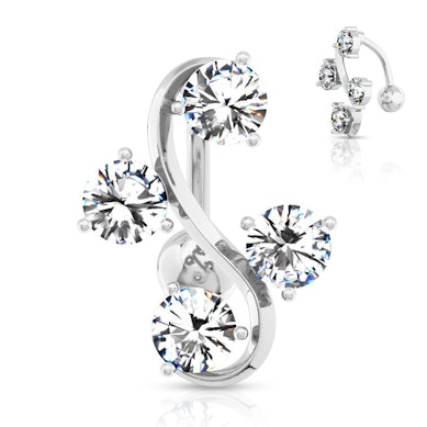 Piercing all'ombelico reverse con quattro pietre scaglionate