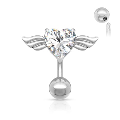 Piercing all'ombelico inverso con cuore e ali
