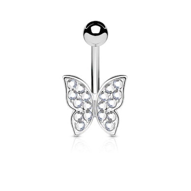 Piercing per l'ombelico a forma di farfalla con gemme colorate