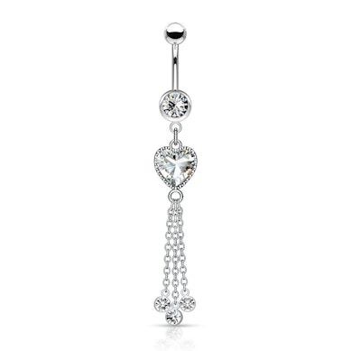 Piercing all'ombelico con pietra a forma di cuore e catene
