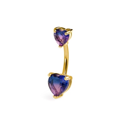 Barra per ombelico con due cuori di tonalità rosa-viola