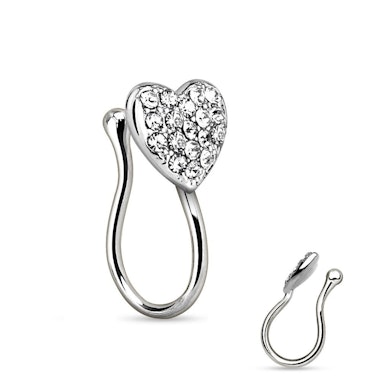 Piercing al naso fake con cuore ricoperto di pietre