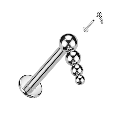 Labret in titanio con filettatura interna e palline a cascata