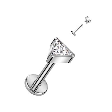 Labret in titanio con filettatura interna e pietra a triangolo