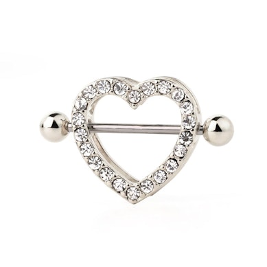 Piercing per il capezzolo a forma di cuore con pietre incastonate