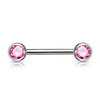 Piercing al capezzolo con pietre in diversi colori.-Fucsia