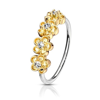 Semplice anello con quattro fiori su un lato-Oro