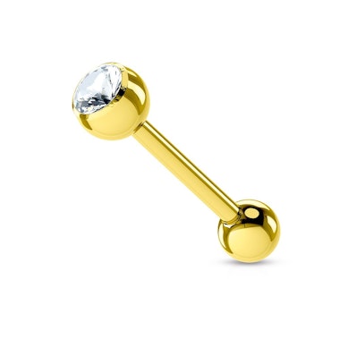 Barra per lingua placcata d'oro con pietre di vari colori