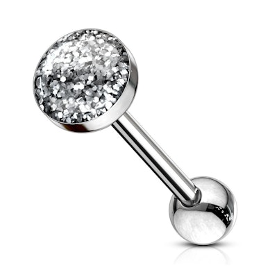 Piercing alla lingua con sfera glitterata