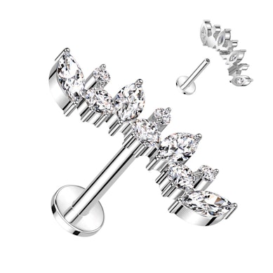 Labret in titanio con pietre rotonde e taglio marquise