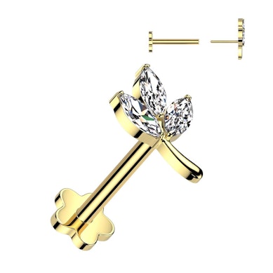 Labret in titanio con foglia frontale e fiore posteriore
