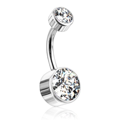 Piercing all'ombelico in titanio con sfere piatte e filettatura interna superiore