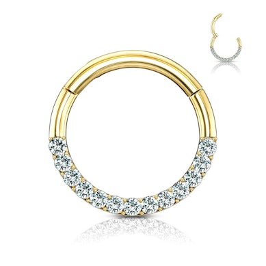 Cerchio clicker in oro 14K con fila di pietre