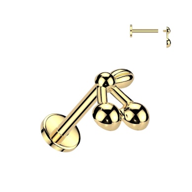 Labret flat back in titanio con ciliegie