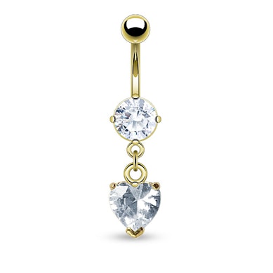 Piercing all'ombelico placcato in oro con pietra pendente a forma di cuore