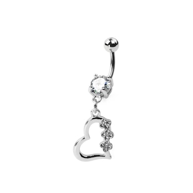 Piercing all'ombelico in titanio con ciondolo a cuore tempestato di pietre
