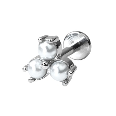 Elegante labret con trio di perle sintetiche