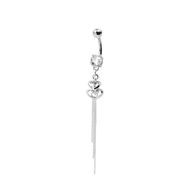 Piercing per l'ombelico con doppio cuore pendente e gemme