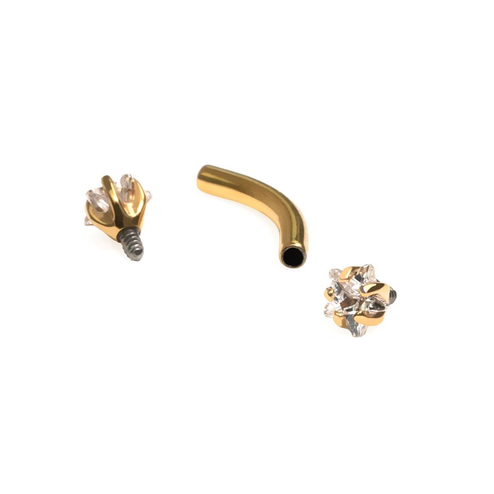Barra curva in titanio con pietre di zirconia cubica a forma di stella