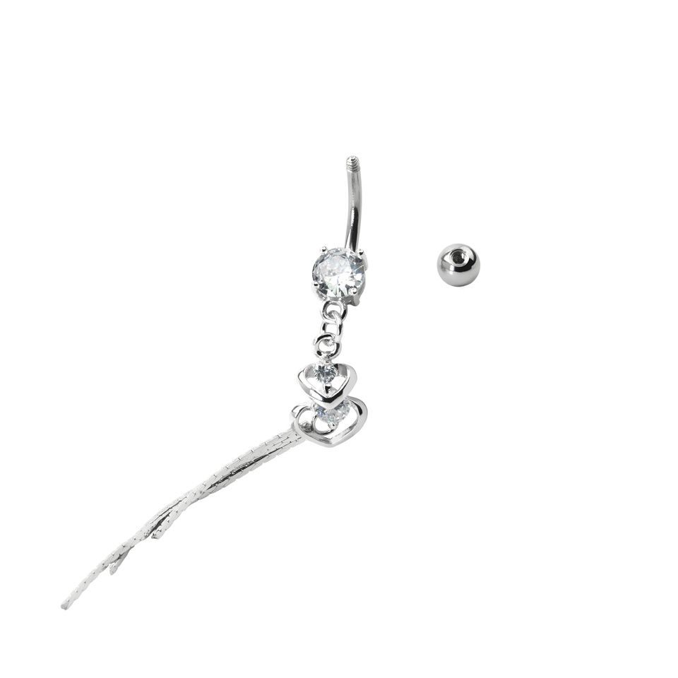 Piercing per l'ombelico con doppio cuore pendente e gemme