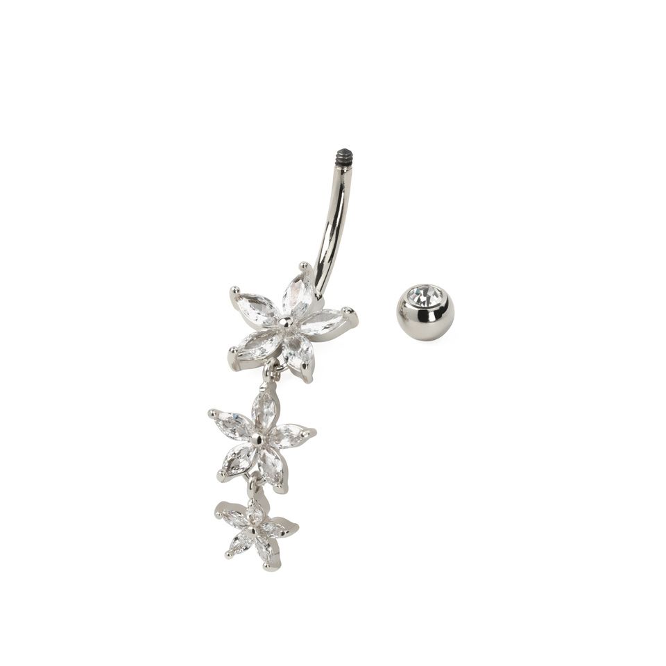 Piercing all'ombelico con pendente con tre fiori
