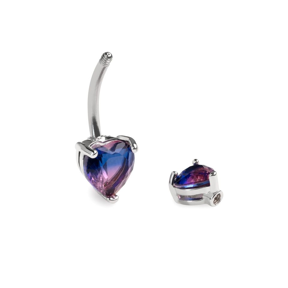 Barra per ombelico con due cuori di tonalità rosa-viola