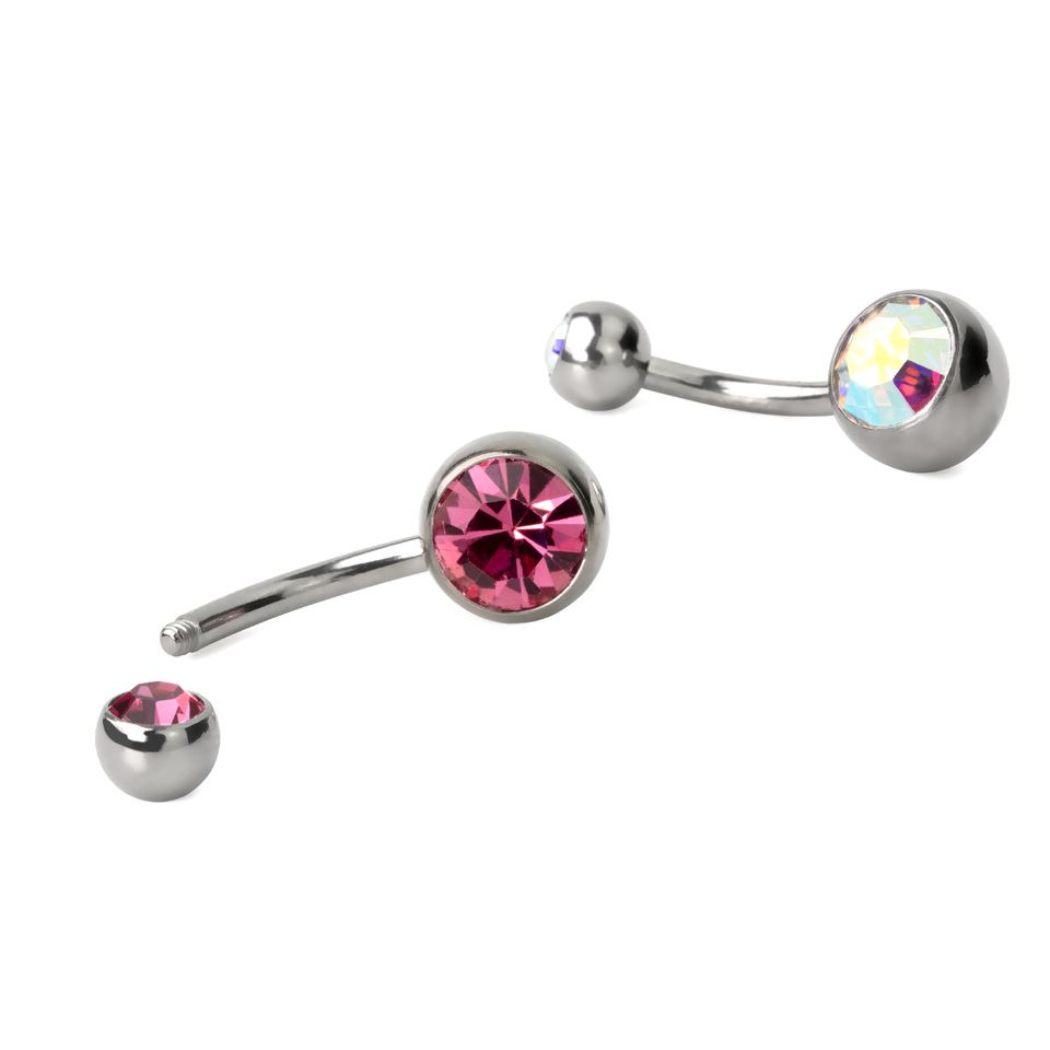 Piercing all'ombelico in acciaio chirurgico con doppie pietre di vari colori