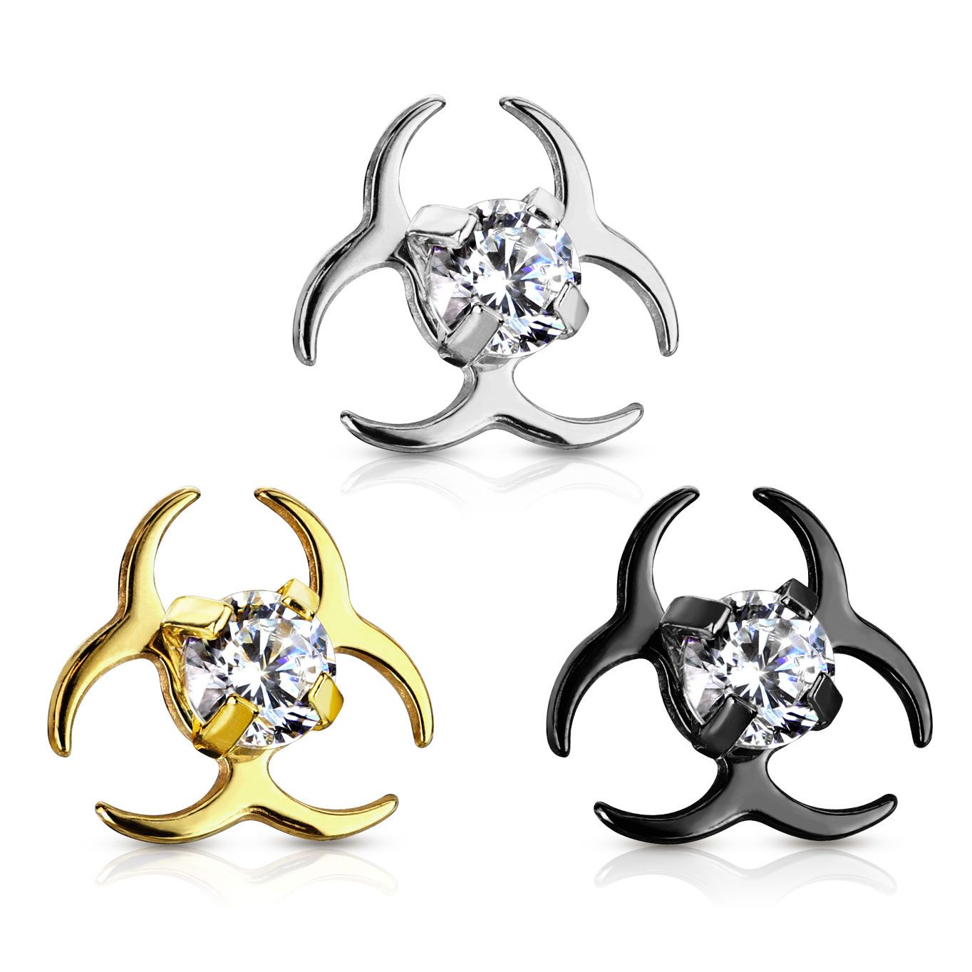 Dermal con simbolo biohazard e pietra trasparente