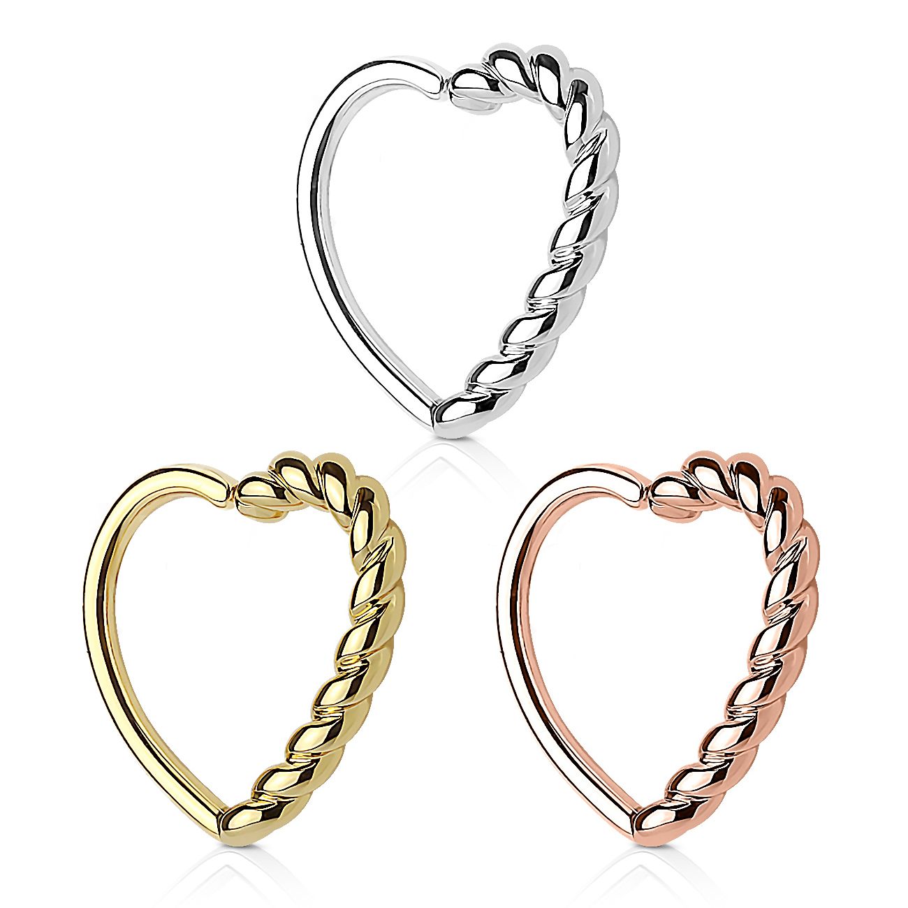 Orecchino a forma di cuore con bordo intrecciato